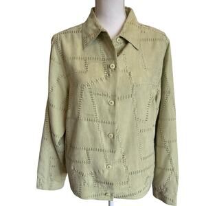 Christopher & Banks Jacket XL Lime Green Faux Suede Patchwork Stitching Lined